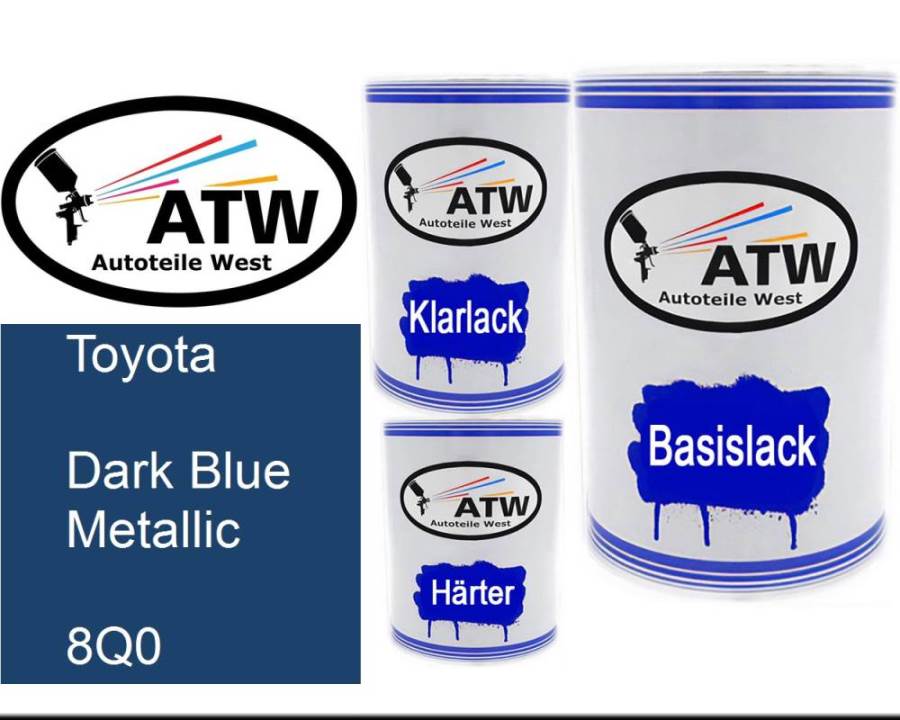 Toyota, Dark Blue Metallic, 8Q0: 500ml Lackdose + 500ml Klarlack + 250ml Härter - Set, von ATW Autoteile West.